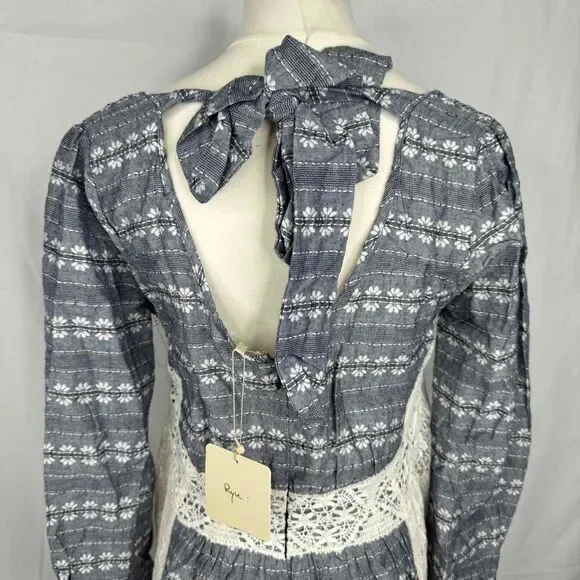 Ryu Anthropologie Peasant Dress Lace Detail Spring Cottagecore Tie Back Medium - Picture 5 of 15